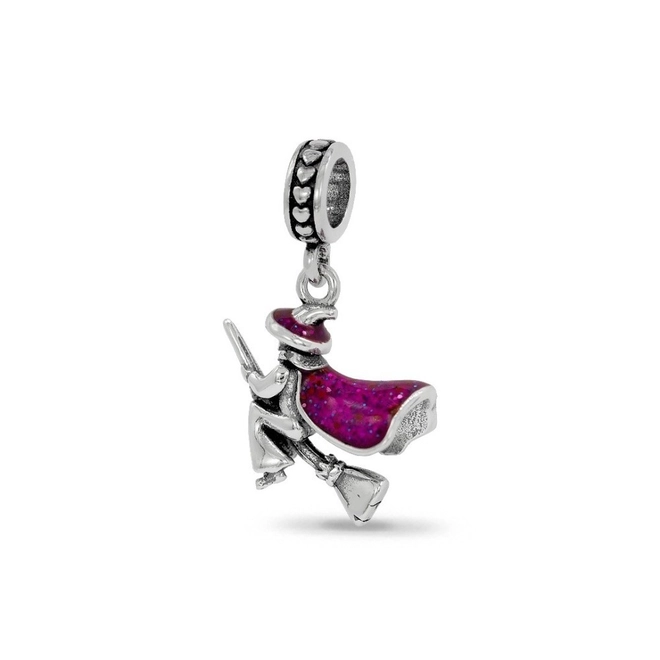 Berloque de Prata Symbol Bruxa Envelhecida com Acabamento Rosa Esmaltado