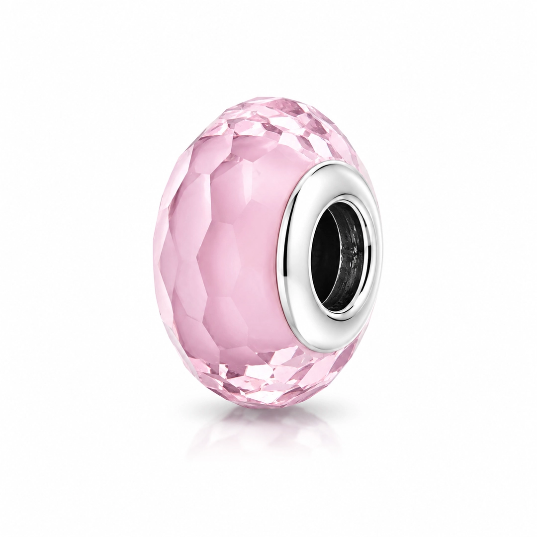 Berloque Separador com Resina Rosa Facetada