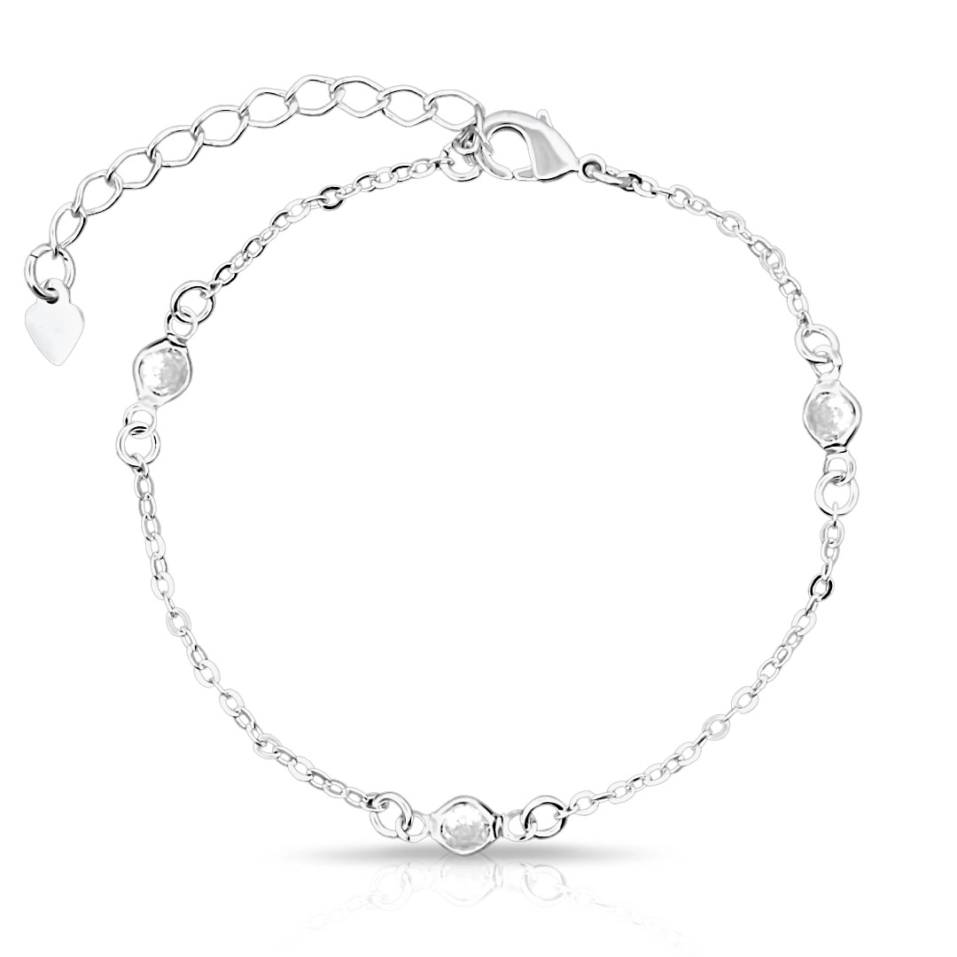 Pulseira com Zircônias Cristal Redonda
