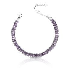 Pulseira de Prata Leve Riviéra com Zircônia Ametista Retangular