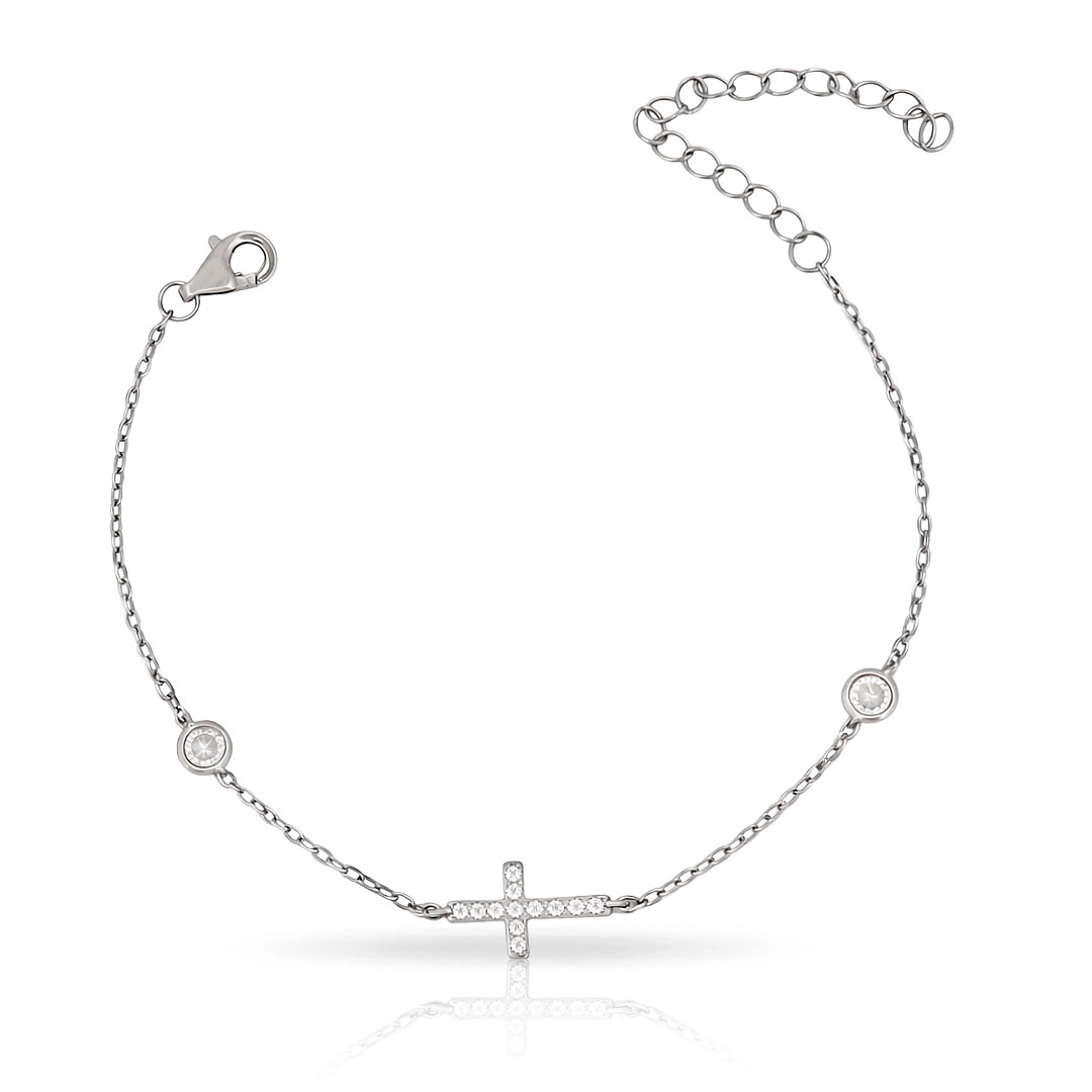 Pulseira Cruz Cravejada com Zircônias Cristal