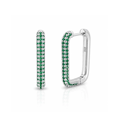 Brinco Argola Retangular com Zircônias Esmeralda