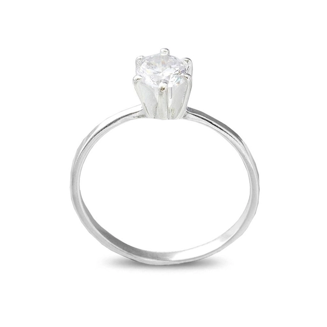 Anel de Prata Solitário com Zircônia Cristal