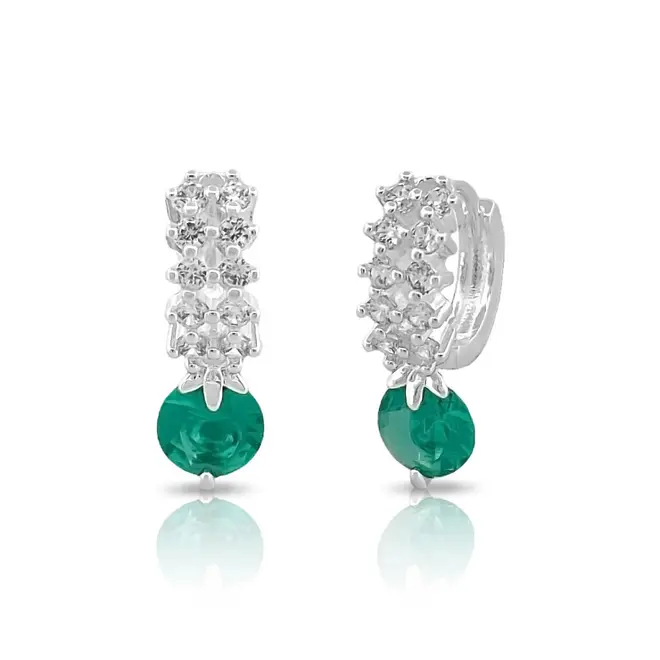 Brinco de Prata Leve Argola Click com Zircônias Verde Paraíba e Cristal
