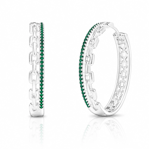 Brinco de Argola Vazada com Zircônias Esmeralda