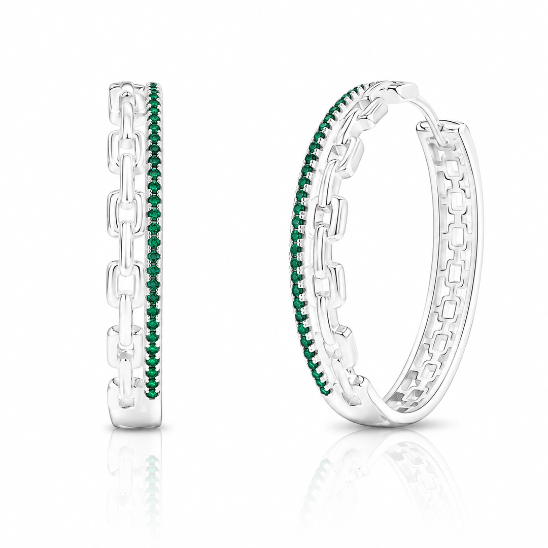 Brinco de Argola Vazada com Zircônias Esmeralda