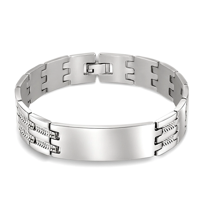 Pulseira com Elos Trabalhados e Placa Espelhada