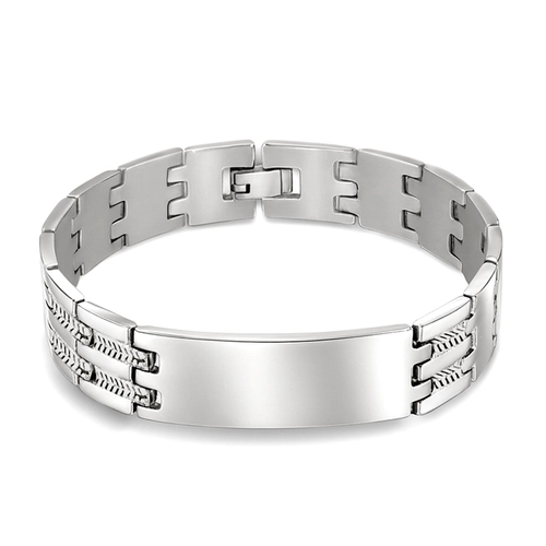 Pulseira com Elos Trabalhados e Placa Espelhada