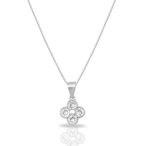 Gargantilha em Prata com Pingente de Flor  em Zircônias Cristal