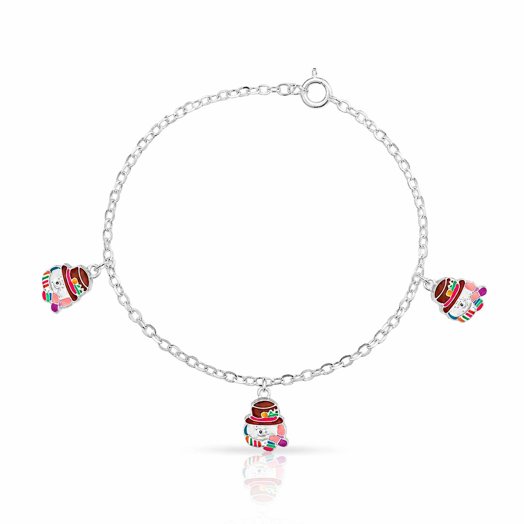 Pulseira Kids Boneco de Neve Colorido Esmaltado