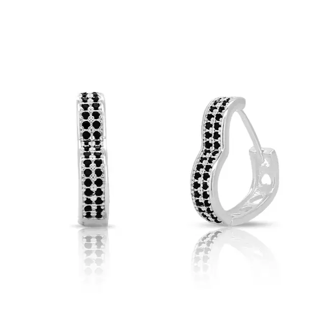 Brinco Argola Click Coração com Zircônia Ônix