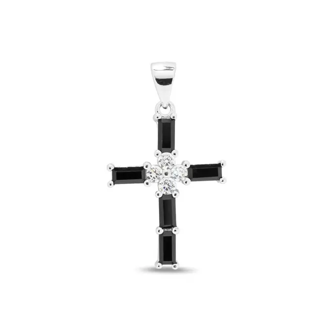 Pingente Cruz com Zircônia Cristal e Zircônias Ônix