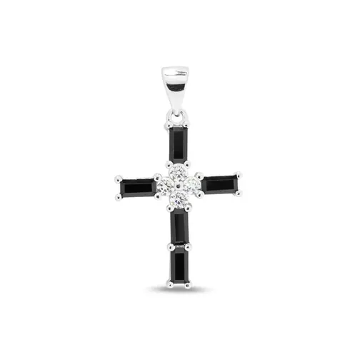 Pingente Cruz com Zircônia Cristal e Zircônias Ônix