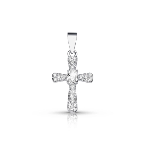 Pingente de Prata Cruz Espelhada com Zircônia Cristal