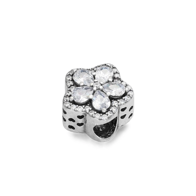 Berloque de Prata Flor com Zircônia Cristal