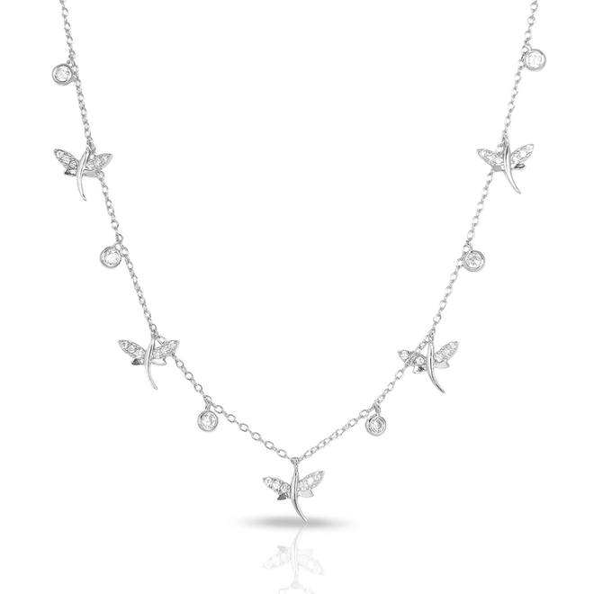 Gargantilha de Prata Blend Collection com Libélulas de Zircônias Cristal