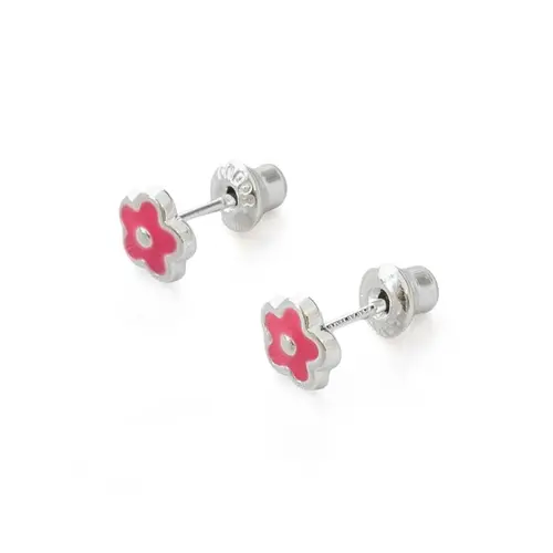 Brinco Kids Flor Rosa Esmaltada