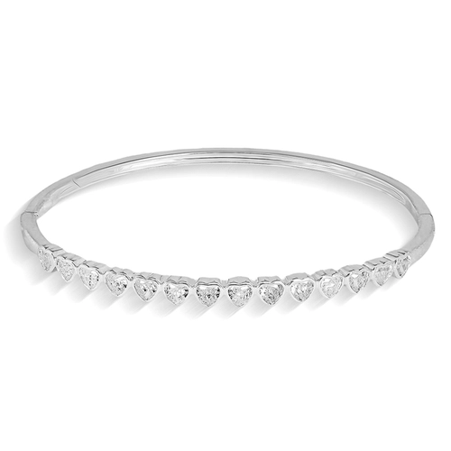 Bracelete Em Prata Leve Articulado Com Corações e Zircônias Cristal
