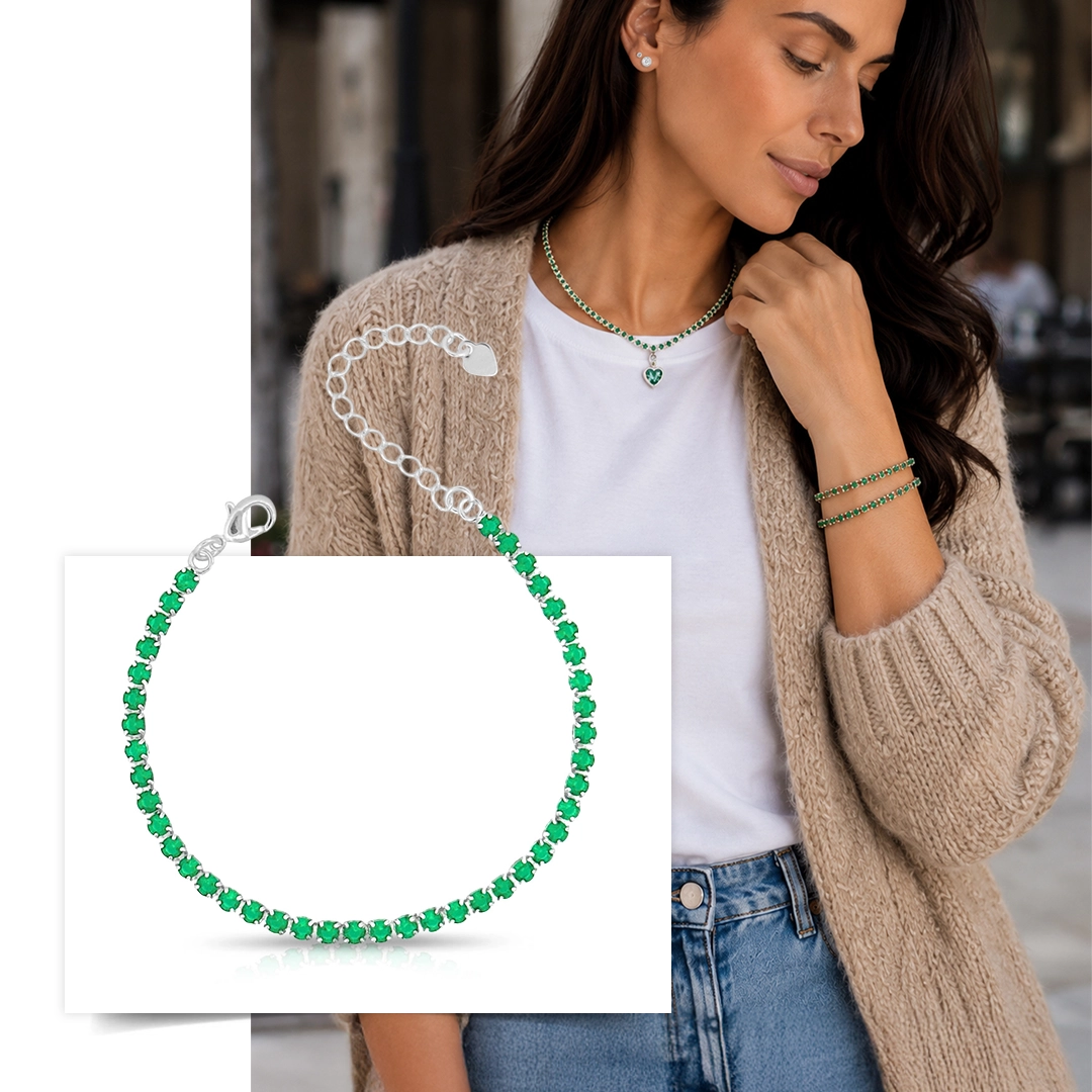 Pulseira Riviera Com Zircônia Esmeralda