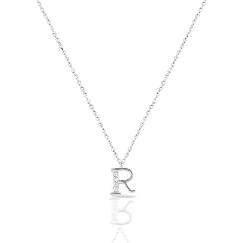 Gargantilha de Prata com Pingente de Letra R e Zircônias Cristal