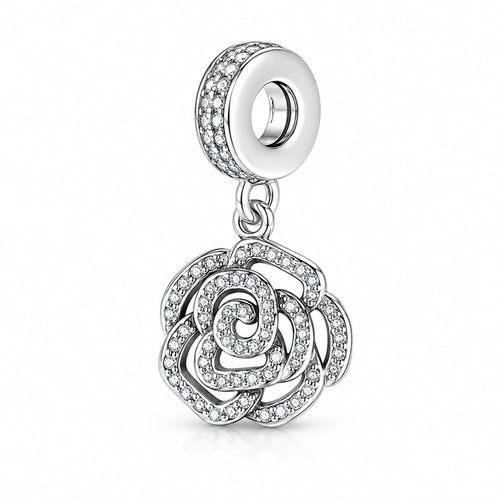 Berloque Balanço com Flor Envelhecida e Zircônias Cristal