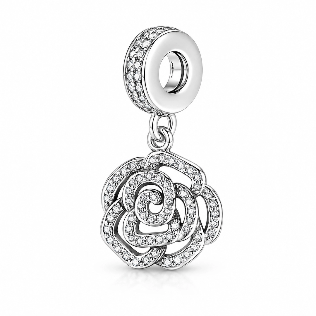 Berloque Balanço com Flor Envelhecida e Zircônias Cristal