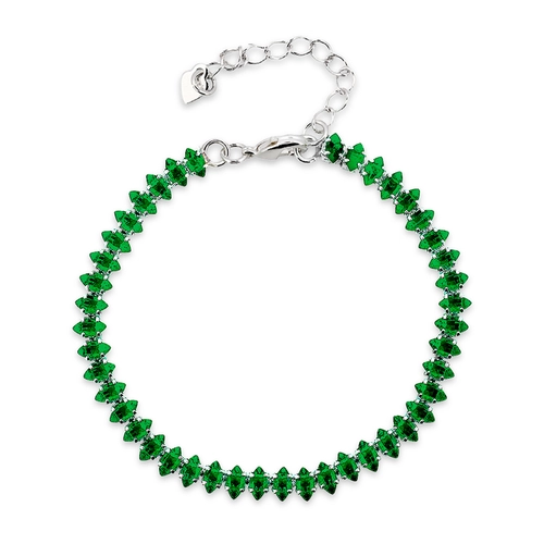 Pulseira De Prata Leve Riviéra Com Zircônia Esmeralda Navete