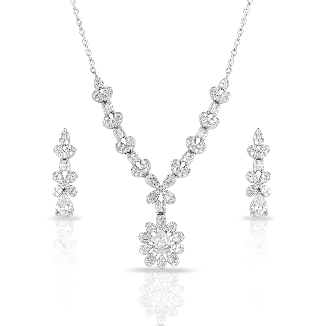 Colar Blend Collection com Brincos de Flor em Zircônias Cristal