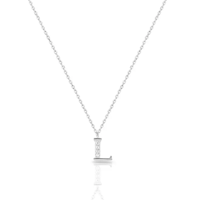 Gargantilha de Prata com Pingente de Letra L e Zircônias Cristal