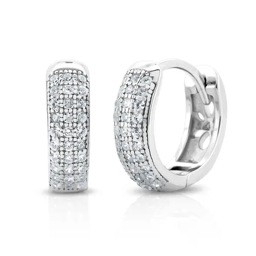 Brinco Argola Click com Três Fileiras de Zircônias Cristal M