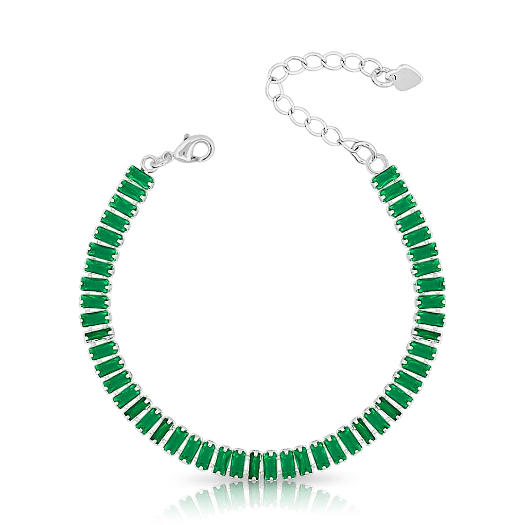 Pulseira Riviera Com Zircônia Esmeralda Retangular