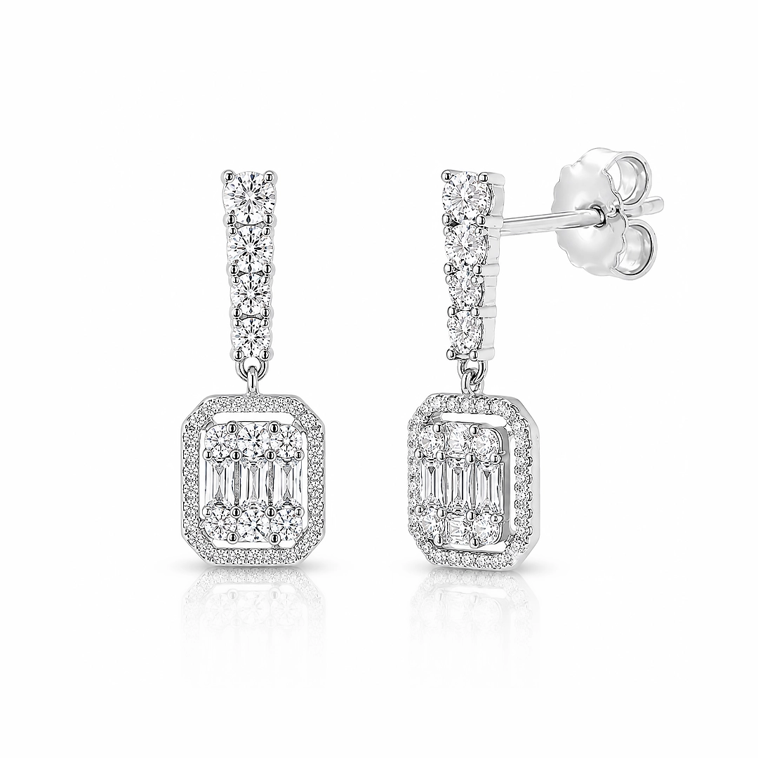 Brinco Balanço Blend Collection com Zircônias Cristal Redonda e Retangular