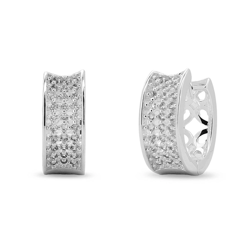 Brinco De Prata Leve Argola Click Vazada Com Zircônias Cristal