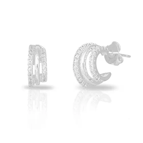 Brinco Meia Argola Três Fios com Zircônias Cristal