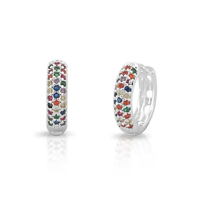 Brinco Argola Click com Zircônias Coloridas Cravejadas