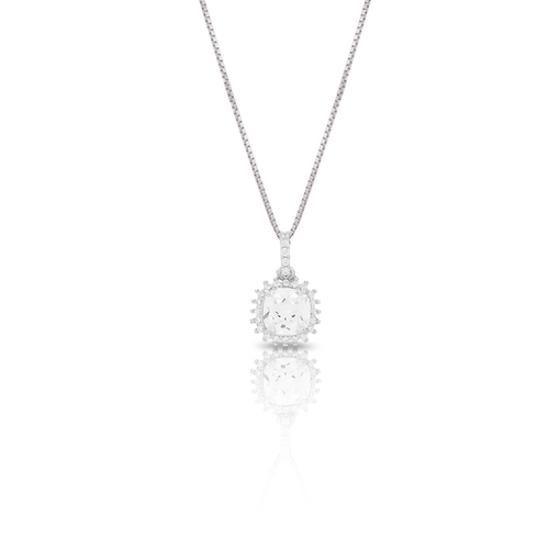 Gargantilha de Prata Ponto Luz  Quadrado e Zircônias Cristal