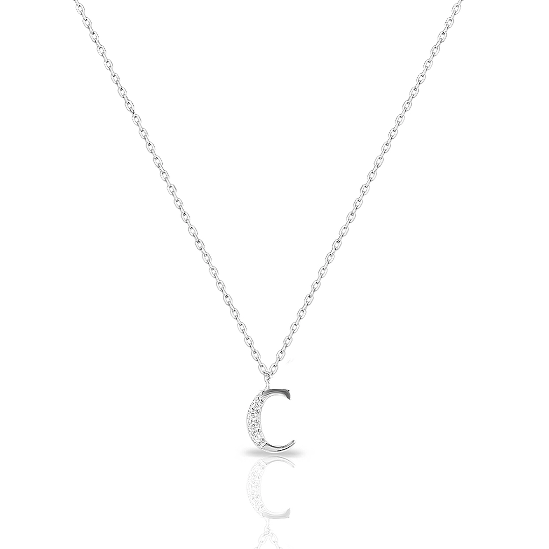Gargantilha de Prata com Pingente de Letra C e Zircônias Cristal
