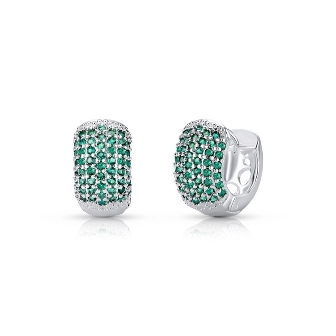 Brinco De Prata Leve Argola Clic com Zircônias Esmeralda M