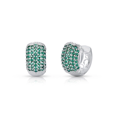 Brinco De Prata Leve Argola Clic com Zircônias Esmeralda M