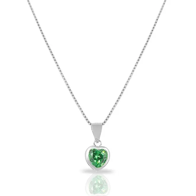 Gargantilha de Prata Blend Collection com Coração de Zircônia Esmeralda