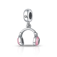 Berloque Fone de Ouvido com Resina Rosa e Zircônia Cristal