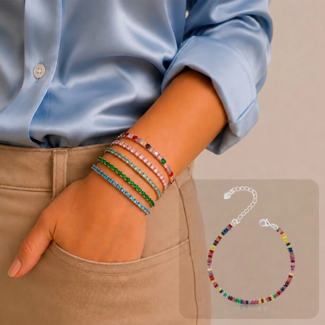 Pulseira Riviera Com Zircônias Coloridas