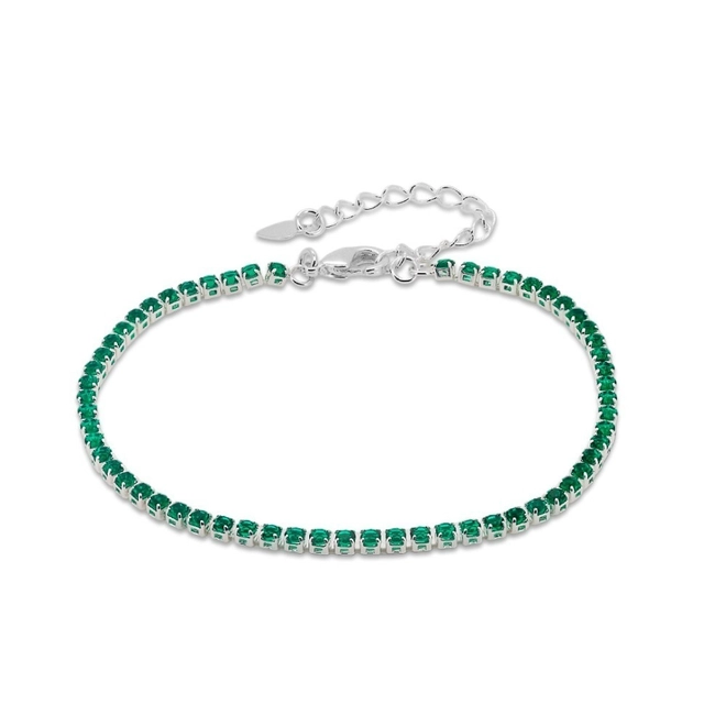 Pulseira de Prata Leve Riviéra com Zircônia Esmeralda Redonda