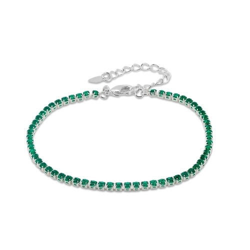 Pulseira de Prata Leve Riviéra com Zircônia Esmeralda Redonda