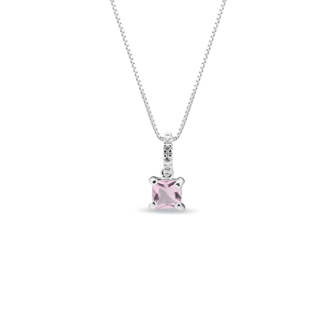 Gargantilha Com Zircônia Quadrada Rosa