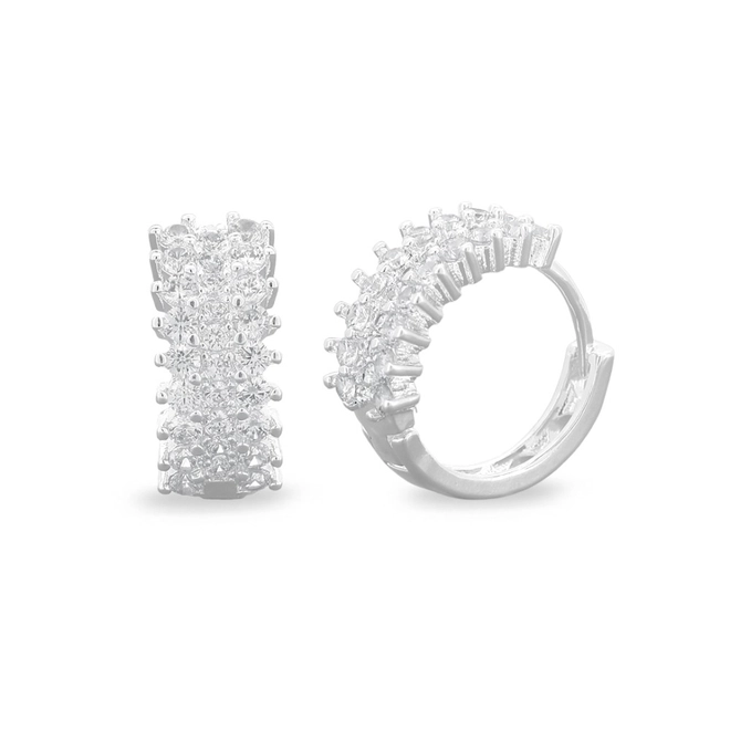 Brinco De Prata Leve Argola Clic Com Zircônia Cristal