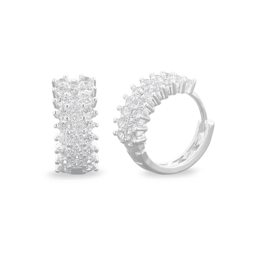 Brinco De Prata Leve Argola Clic Com Zircônia Cristal