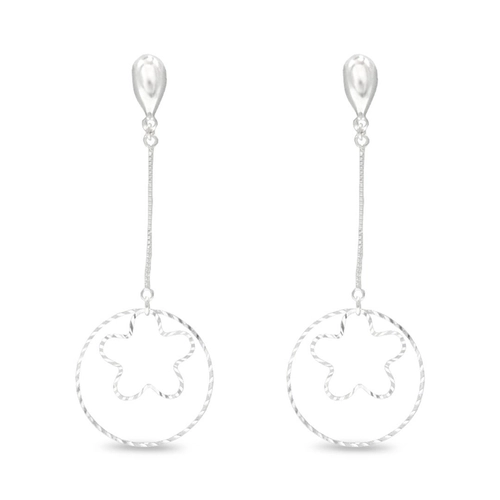 Brinco de Prata Leve Corrente Veneziana Argola com For Diamantada