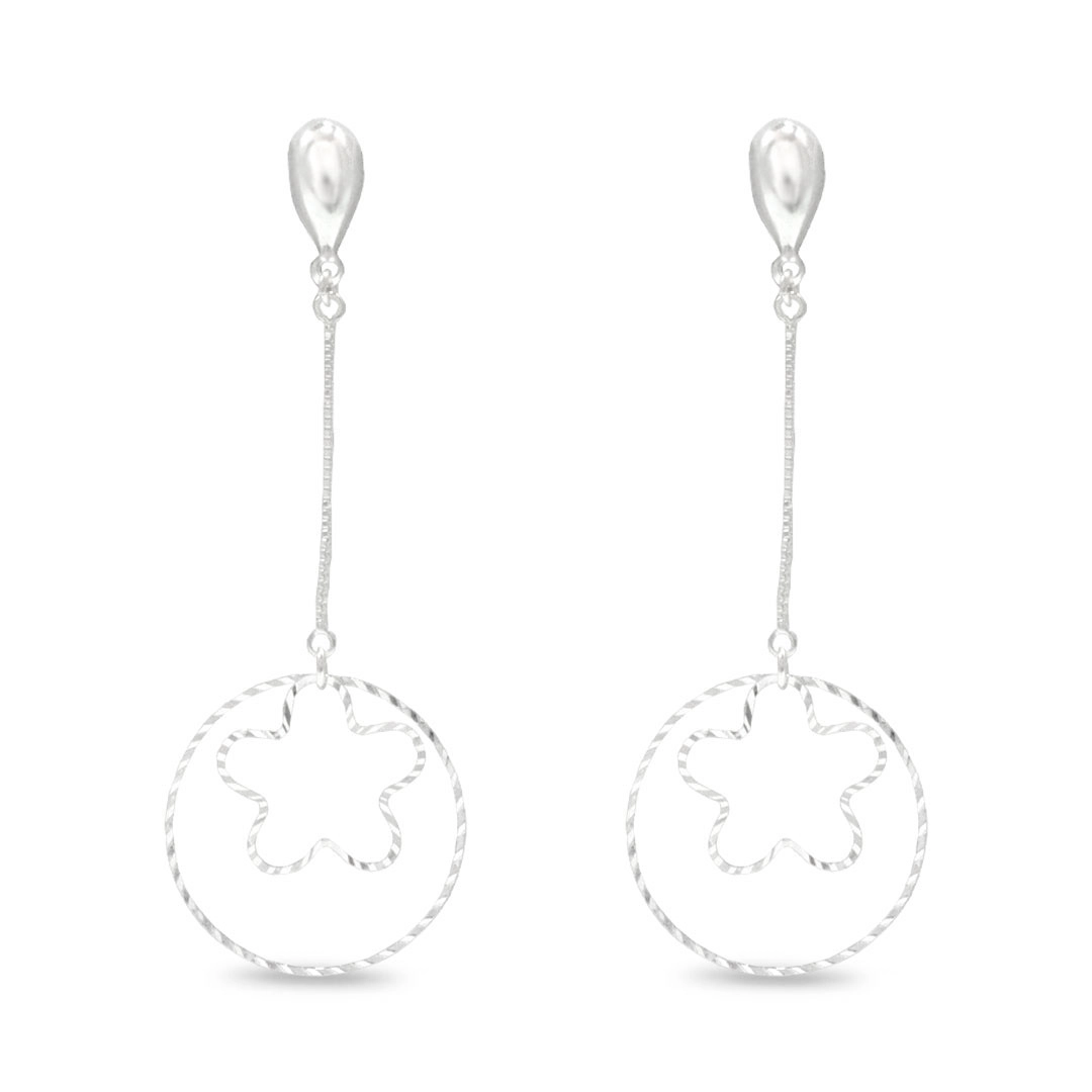 Brinco de Prata Leve Corrente Veneziana Argola com For Diamantada