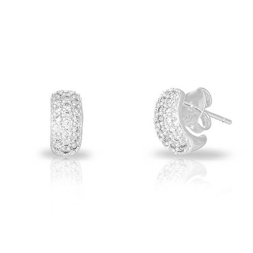 Brinco de Prata Leve Meia Argola com Zircônias Cristal